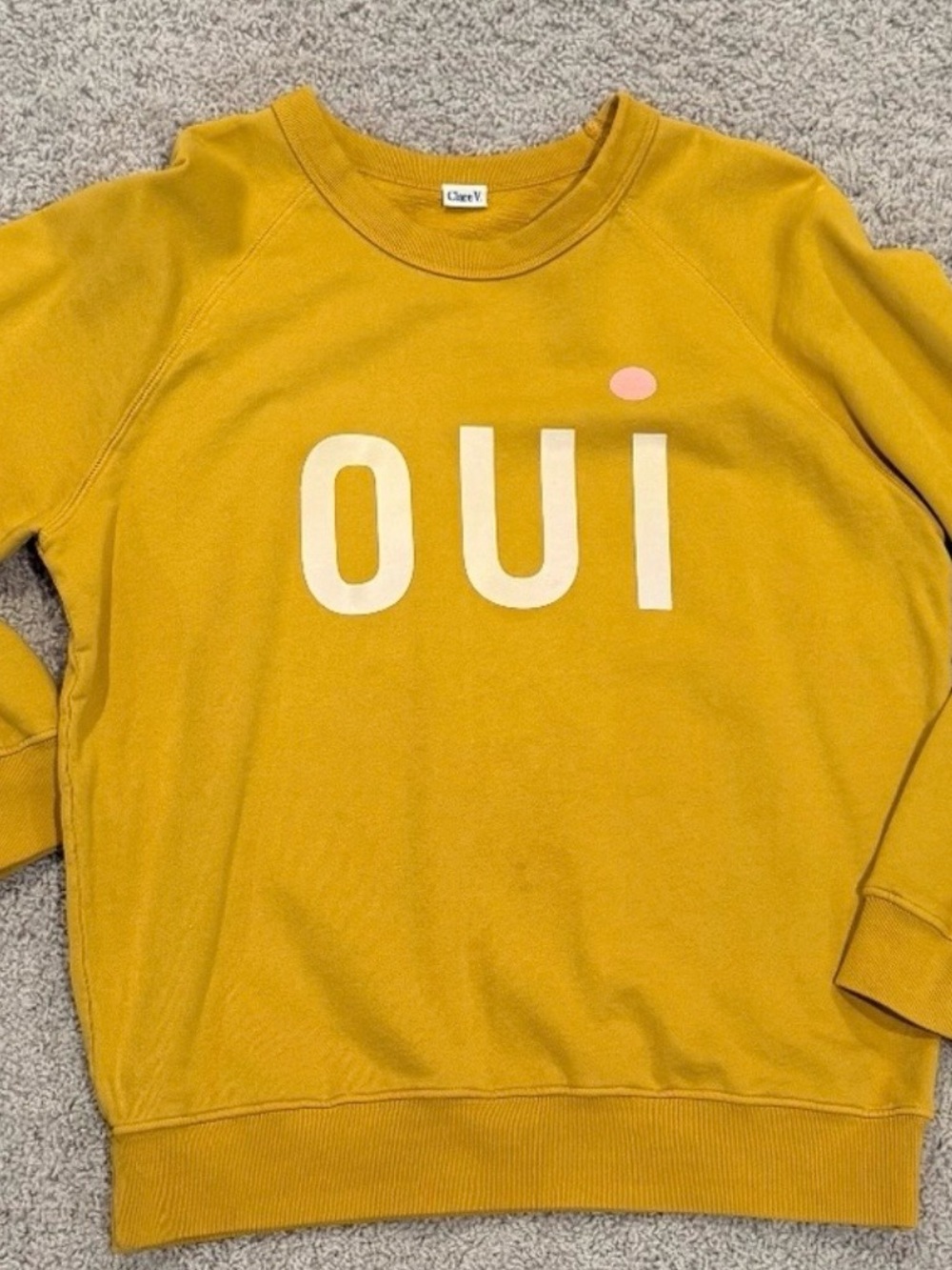 Clare V Bright Yellow 'Oui' Graphic Sweatshirt - Women's Top Small - Picture 2 of 4